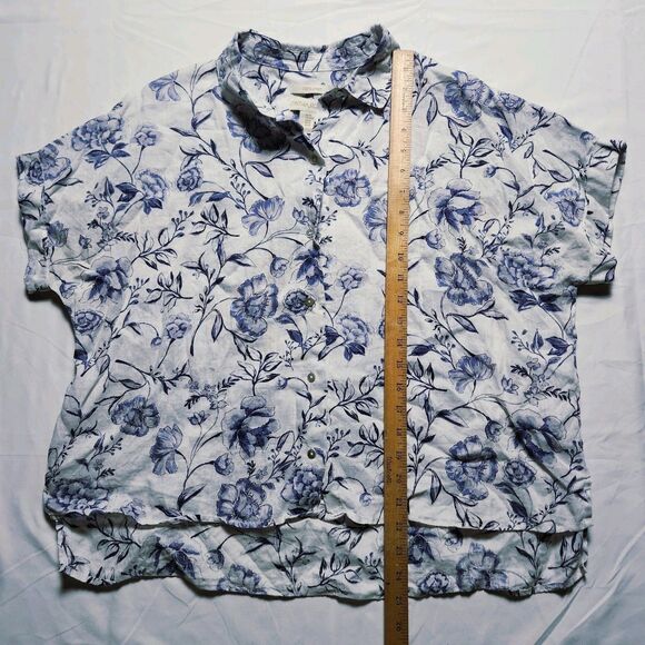 Cynthia Rowley Womens Medium 100% Linen Flora Button Shirt White Blue - Picture 7 of 8